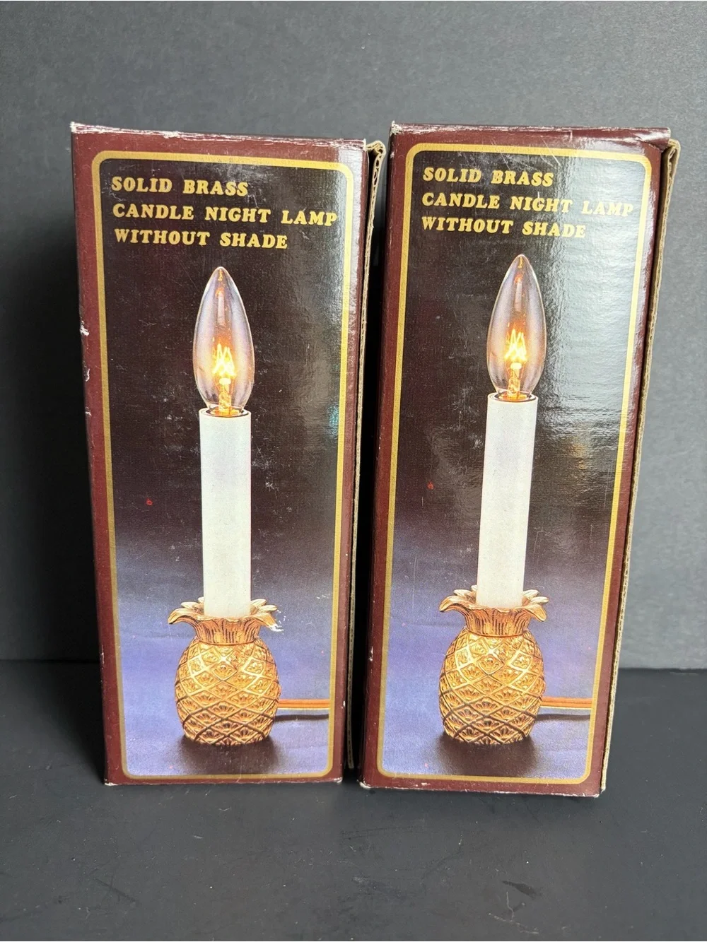 2 Vintage Brass Pineapple Night Light Candle Stick Lamp boudoir Decor 8